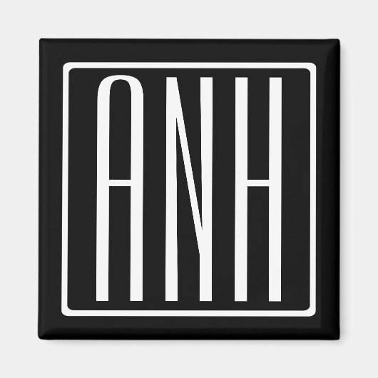 はっきりした3モダンイニシャルモノグラム |黒の上に白 マグネット (正面)