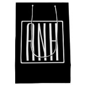 はっきりした3モダンイニシャルモノグラム |黒の上に白 ミディアムペーパーバッグ (裏面)