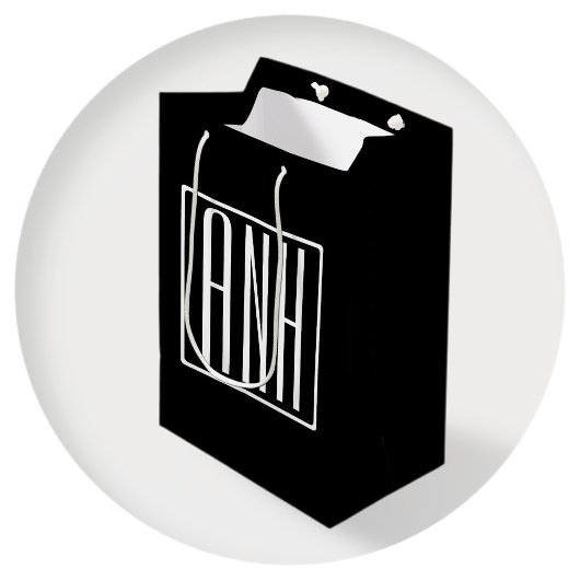 はっきりした3モダンイニシャルモノグラム |黒の上に白 ミディアムペーパーバッグ