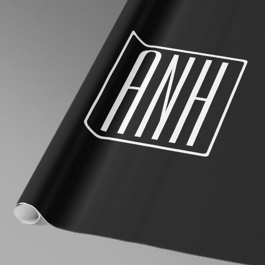 はっきりした3モダンイニシャルモノグラム |黒の上に白 ラッピングペーパー