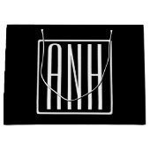 はっきりした3モダンイニシャルモノグラム |黒の上に白 ラージペーパーバッグ (正面)