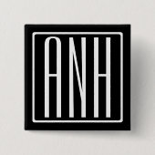 はっきりした3モダンイニシャルモノグラム |黒の上に白 缶バッジ (正面)