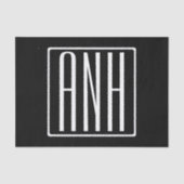 はっきりした3モダンイニシャルモノグラム |黒の上に白 薄葉紙 (正面)