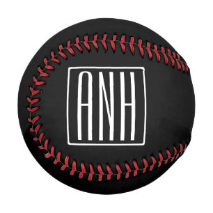 はっきりした3モダンイニシャルモノグラム  黒の上に白 野球ボール