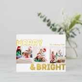 はっきりした3モダン枚の写真と明メリーるい金ゴールド 箔シーズンポストカード (立ち正面)