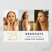 はっきりした3年写真卒業 箔招待状 (正面)