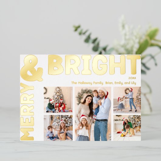 はっきりした5モダン写真と明メリーるい金ゴールド 箔シーズンカード (立ち正面)