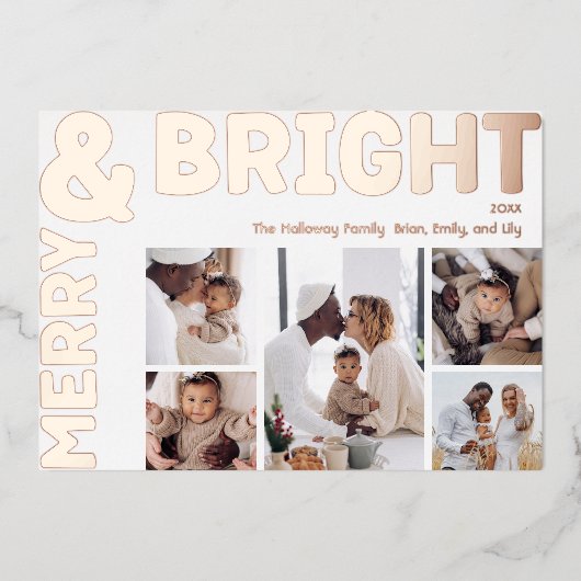 はっきりした5モダン枚の写真と明メリーるいバラ金ゴールド 箔シーズンカード (正面)