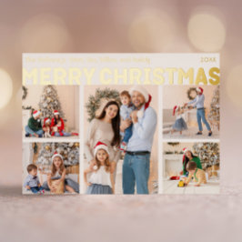 はっきりした5モダン枚の写真メリークリスマス金ゴールド 箔シーズンポストカード