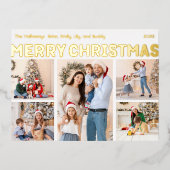 はっきりした5モダン枚の写真メリークリスマス金ゴールド 箔シーズンポストカード (正面)
