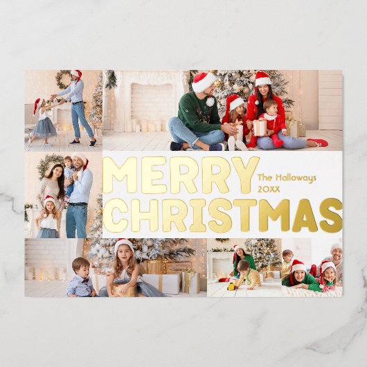 はっきりした6枚モダンの写真でクリスマスの金ゴールド 箔シーズンカード (正面)