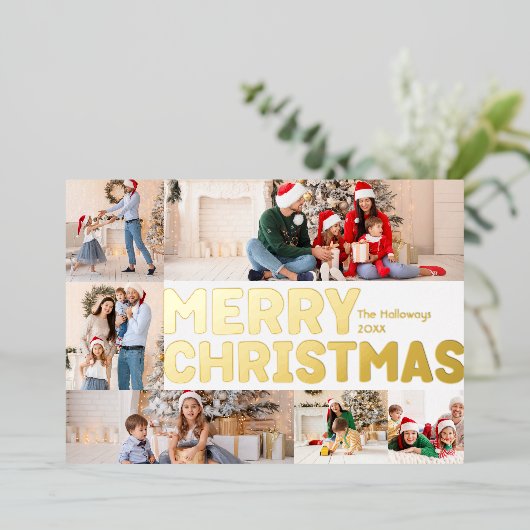 はっきりした6枚モダンの写真でクリスマスの金ゴールド 箔シーズンカード (立ち正面)