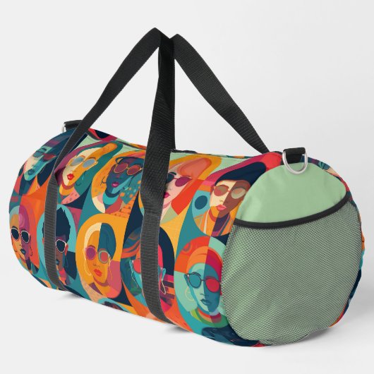 はっきりした,カラフル顔の祝個性 ダッフルバッグ (右コーナー)