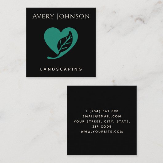 はっきりした&グミニマルリーンリーフハート造園芝生 スクエア名刺 (正面/裏面)