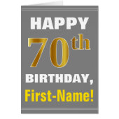 はっきりした、グレー、フェイク金ゴールド70番目の誕生日(名前カード付き) (正面)