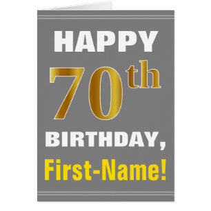 はっきりした、グレー、フェイク金ゴールド70番目の誕生日(名前カード付き)