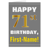 はっきりした、グレー、フェイク金ゴールド71番目の誕生日(名前カード付き) (正面)