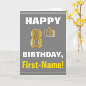 はっきりした、グレー、フェイク金ゴールド8誕生日（名前カード付き） カード (黄色い花)