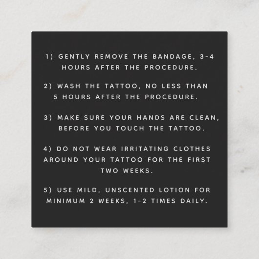 はっきりした&ゴシックタトゥーアフターケアの指示ミニマル スクエア名刺 (裏面)