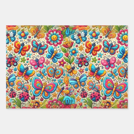 はっきりした&バお洒落バタフライガーデン ラッピングペーパーシート (正面)
