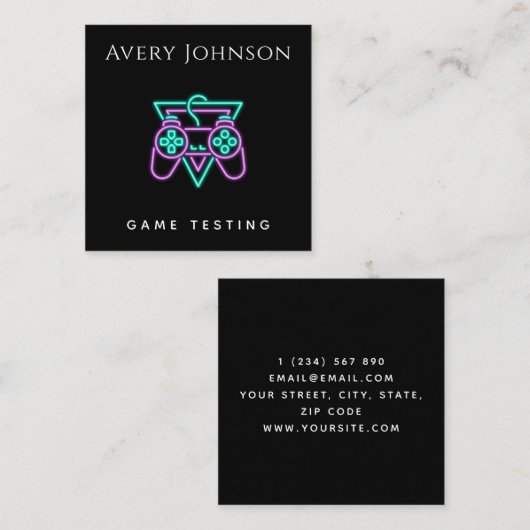 はっきりした&ビデオゲーミニマルムのテストNeonコントローラ スクエア名刺 (正面/裏面)