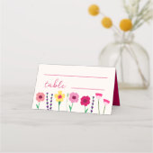 はっきりした&ブライトカラフルピンク春結婚フローラ プレイスカード (正面)