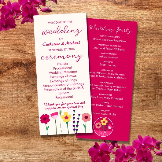 はっきりした&ブライトカラフルフローラ春の結婚式 プログラム