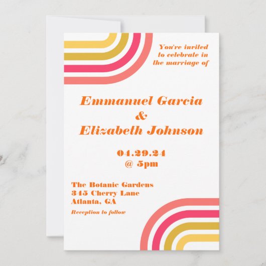 はっきりした&ブライトレトロレインボー結婚ズ 招待状 (正面)