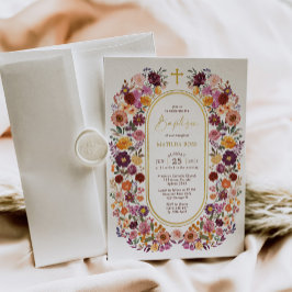 はっきりした&ブライトワイルドフラワーガーデンリースバプテスマ 招待状