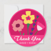 はっきりした&ブライト明るい赤紫色ピンクカラフルフローラ結婚ズ サンキューカード (正面)