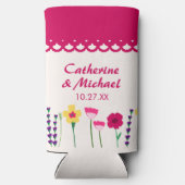 はっきりした&ブライト明るい赤紫色ピンクカラフルフローラ結婚ズ スリム缶クーラー (裏面)