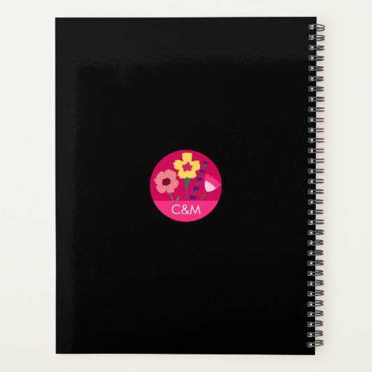 はっきりした&ブライト明るい赤紫色ピンク春フローラ結婚ズ プランナー手帳 (裏面)