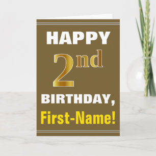 はっきりした、ブラウン、フェイク金ゴールド2回目の誕生日(名刺あり) カード
