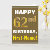 はっきりした、ブラウン、フェイク金ゴールド62番目の誕生日(名刺あり) カード (黄色い花)