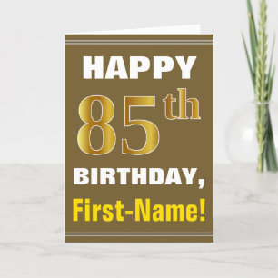 はっきりした、ブラウン、フェイク金ゴールド85番目の誕生日（名前カード付き） カード