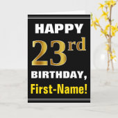 はっきりした、ブラック、フェイク金ゴールド23番目の誕生日(名刺あり) カード (黄色い花)