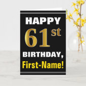 はっきりした、ブラック、フェイク金ゴールド61番目の誕生日(ネーム・カード付き) カード (黄色い花)