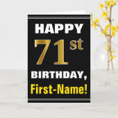 はっきりした、ブラック、フェイク金ゴールド71番目の誕生日(ネーム・カード付き) カード (黄色い花)