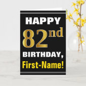 はっきりした、ブラック、フェイク金ゴールド82番目の誕生日(名刺あり) カード (黄色い花)