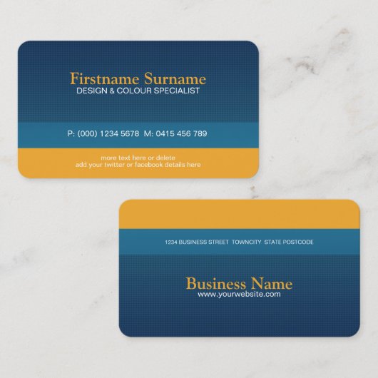 はっきりした&ブルーお洒落オレンジ色の名刺 名刺 (正面/裏面)