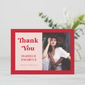 はっきりした&ミニマルレトロスクリプトレッド&ピンク結婚ズ サンキューカード (スタンド正面)