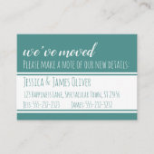 はっきりした、モダンティール(緑がかった色)と白の引っ越しました・カード 名刺 (正面)