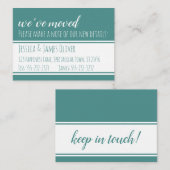 はっきりした、モダンティール（緑がかった色）と白の引っ越しました・カード 名刺 (正面/裏面)