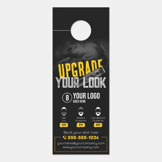 はっきりした&モダン理容師ショップ美容師口ひげ ドアノブサイン (正面)