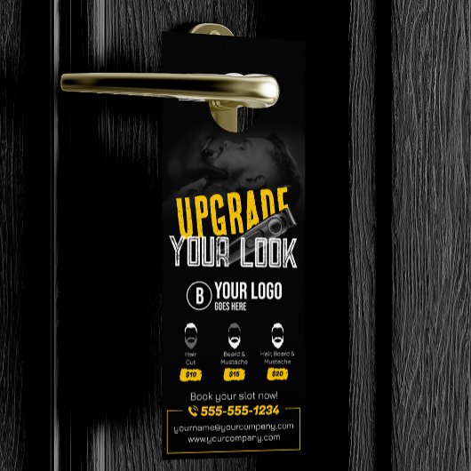 はっきりした&モダン理容師ショップ美容師口ひげ ドアノブサイン