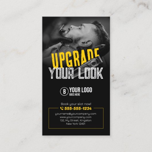 はっきりした&モダン理容師ショップ美容師口ひげ 名刺 (正面)