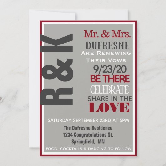 はっきりした&モダン結婚の誓の更新招待状 招待状 (正面)