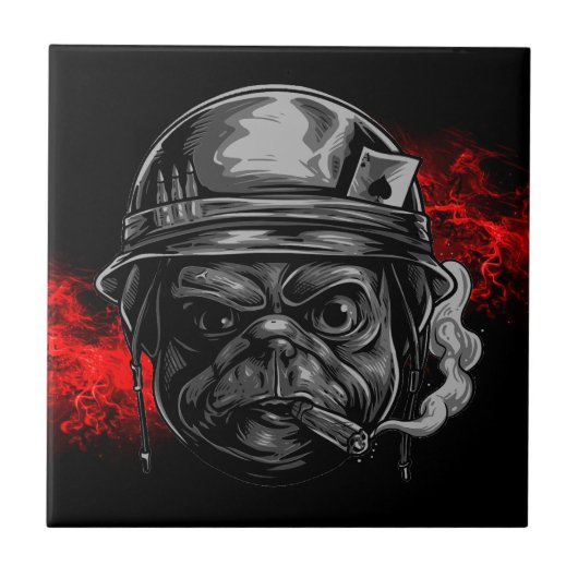 はっきりした、予測できなアクションの準備 – クール Pug Dog タイル (正面)