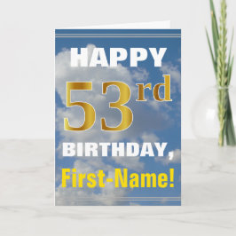 はっきりした、曇り空、フェイク金ゴールド53番目の誕生日+名前 カード