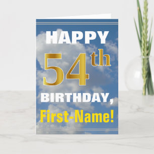 はっきりした、曇り空、フェイク金ゴールド54番目の誕生日+名前 カード